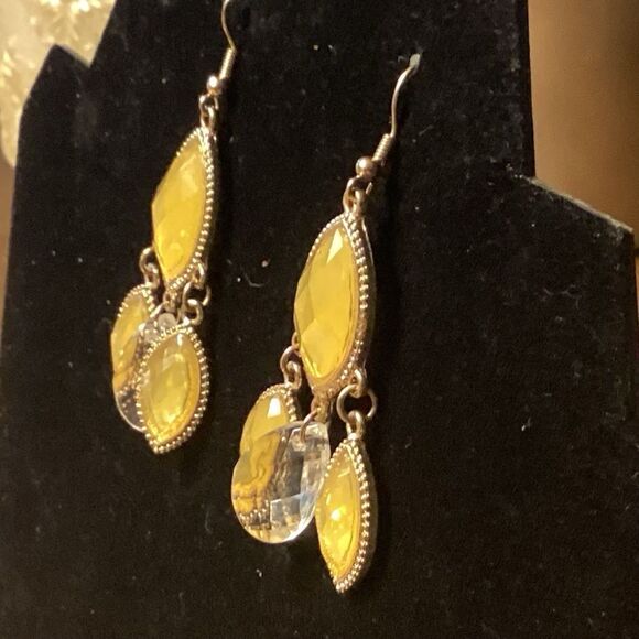 Rounded Diamond Drop Earrings in Goldtone - Picture 4 of 6